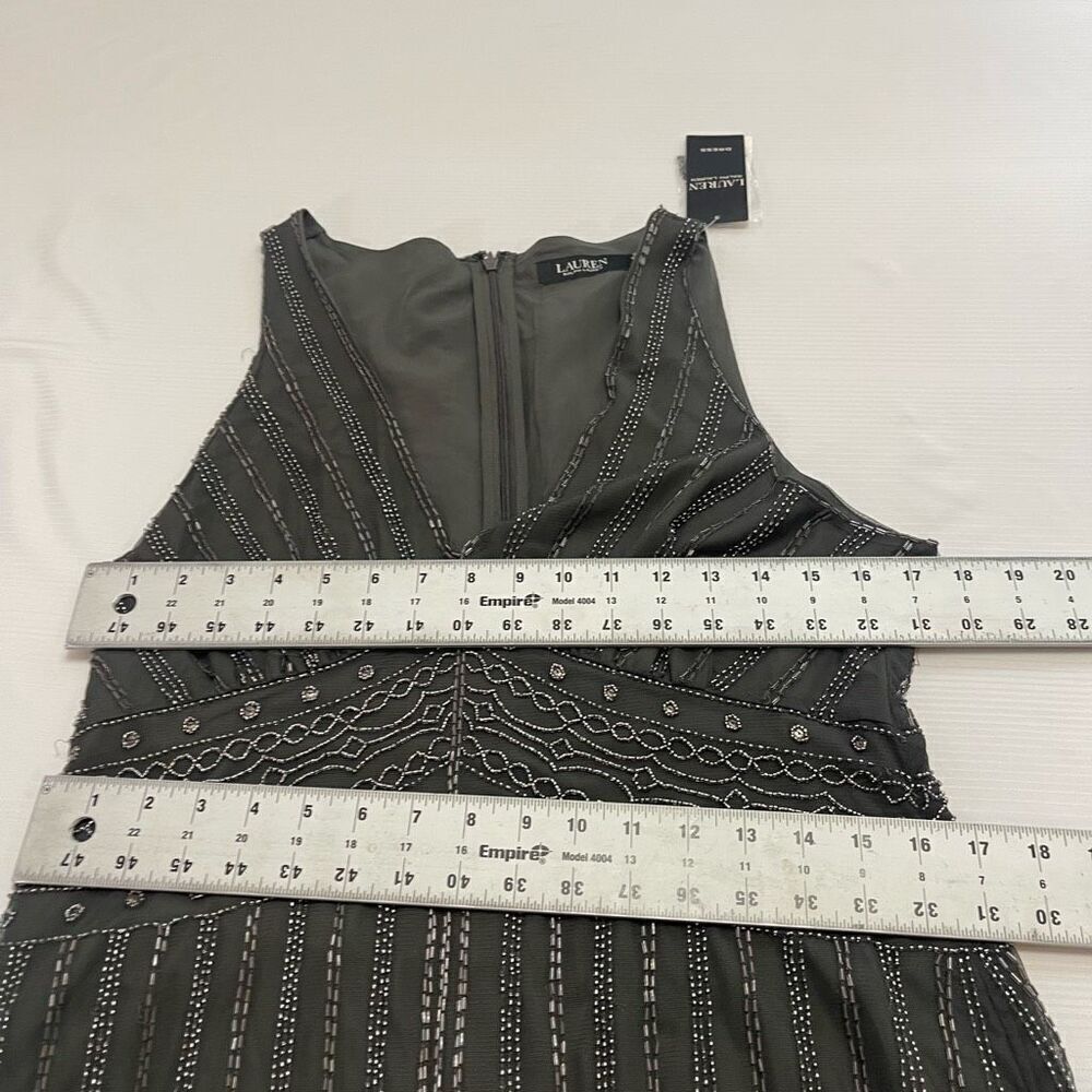 NWT Lauren Ralph Lauren Black Label Grey Beaded Embellished Dress Size 12 New - Picture 4 of 7